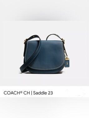 Coach Blue Denim Saddle 23 Leather Crossbody Bag w FREE Coach LOGO NEW WALLET